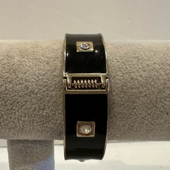 Sequin by Nordstrom Clamper Bangle Bracelet-black enamel, gold w/ clear crystals - Picture 4 of 13